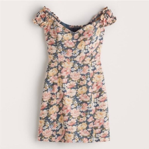 Abercrombie & Fitch Blue Pink Floral Linen Blend Mini Dress - Picture 1 of 6